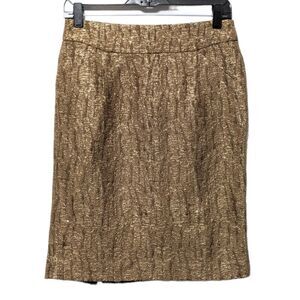 J. CREW Gold Metallic Wool Silk Pencil Skirt 2